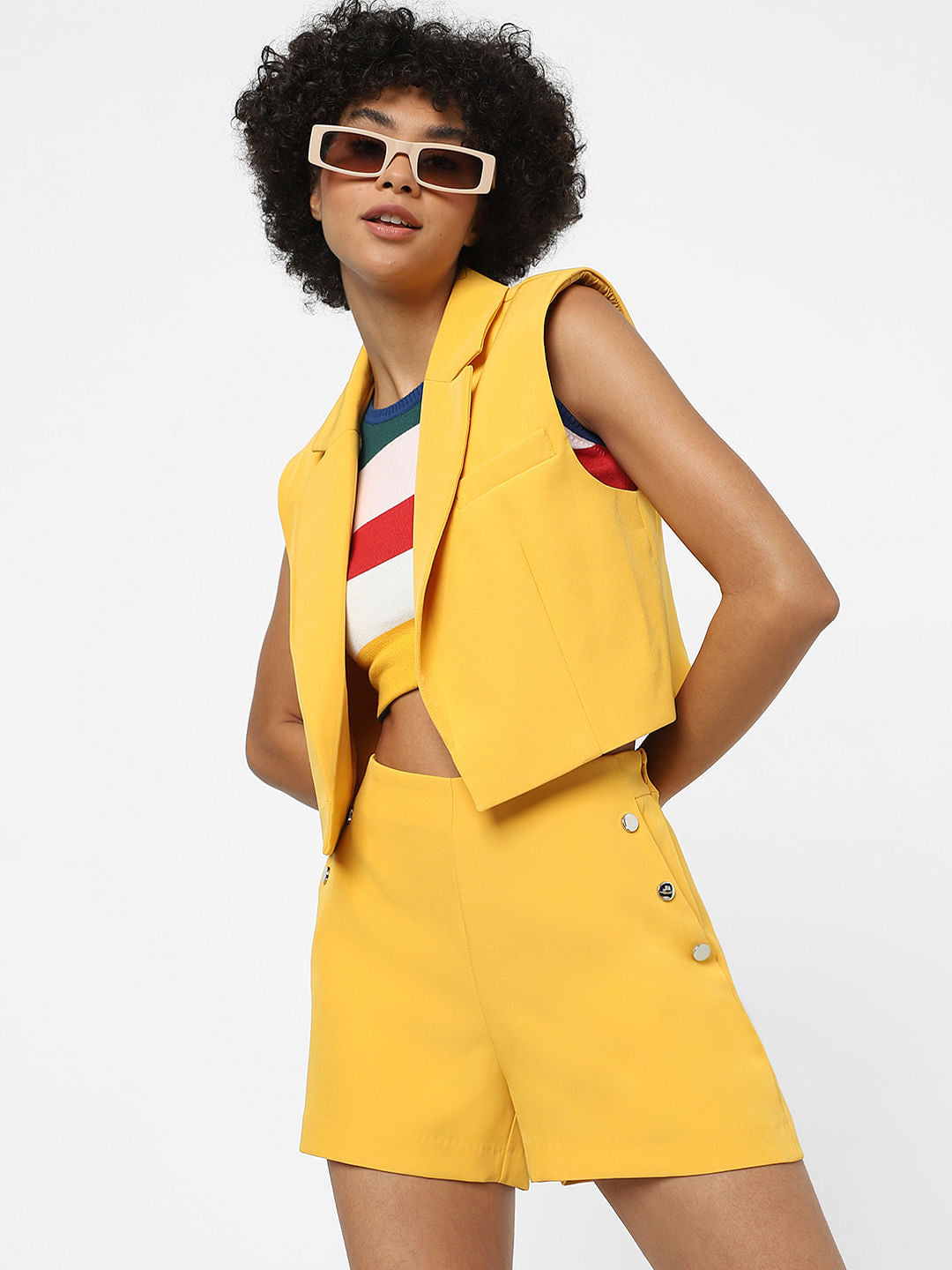 Yellow Co-Ord Cropped Waistcoat