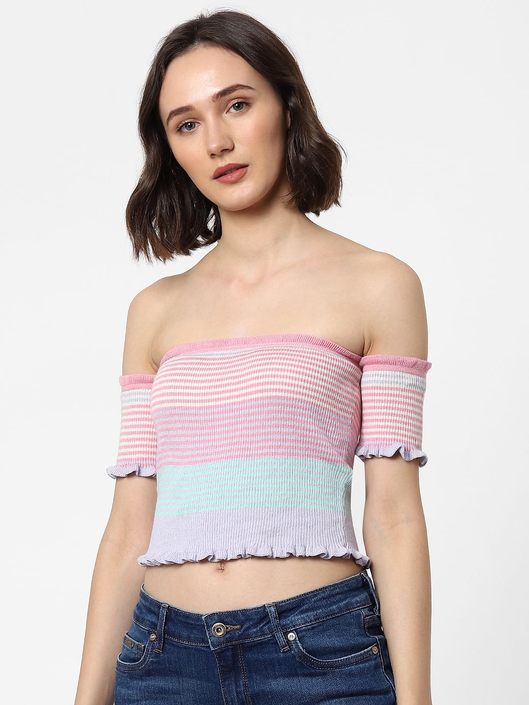 Pink Off-Shoulder Knit Top