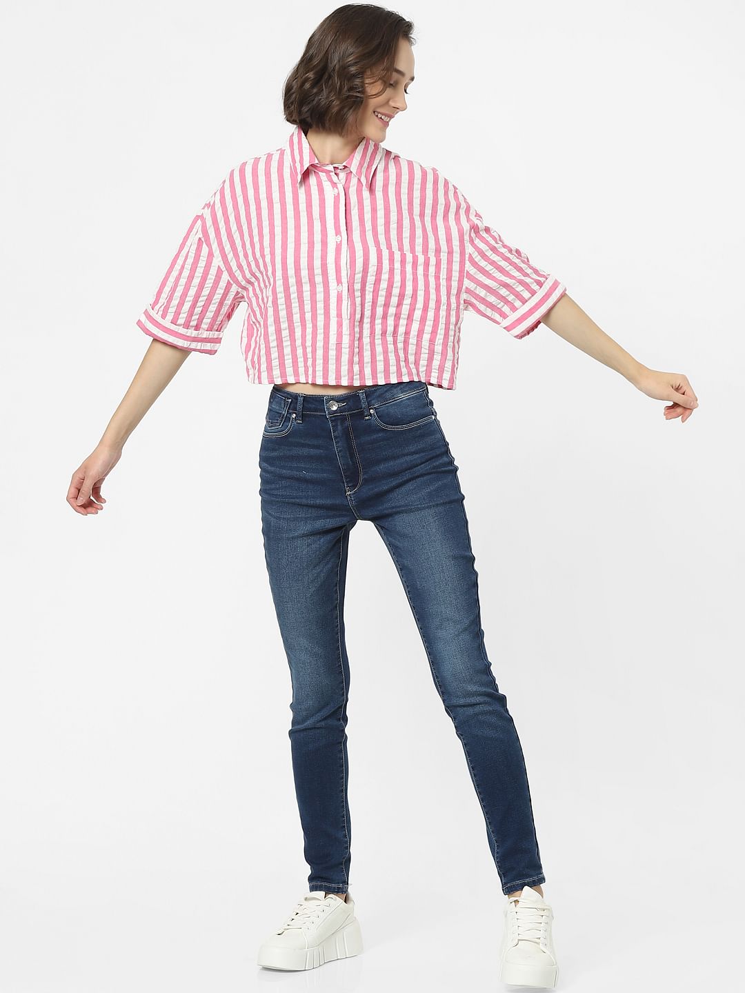 Pink Striped Cropped Shirt