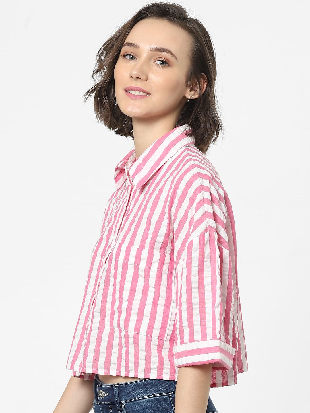 Pink Striped Cropped Shirt