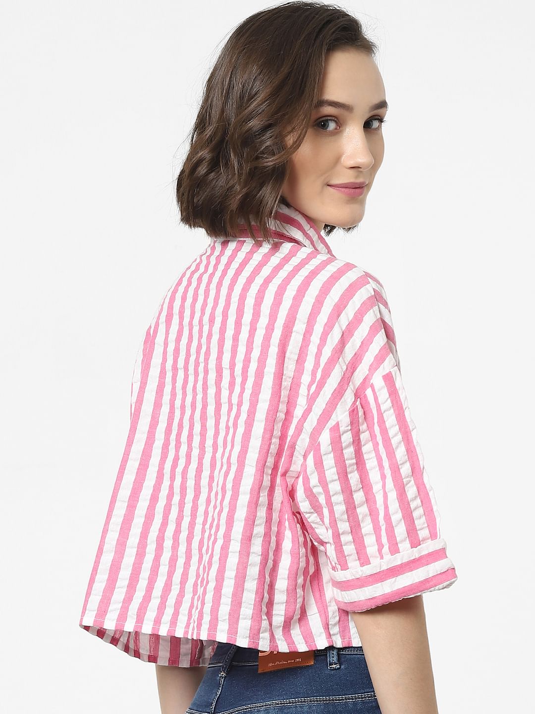 Pink Striped Cropped Shirt