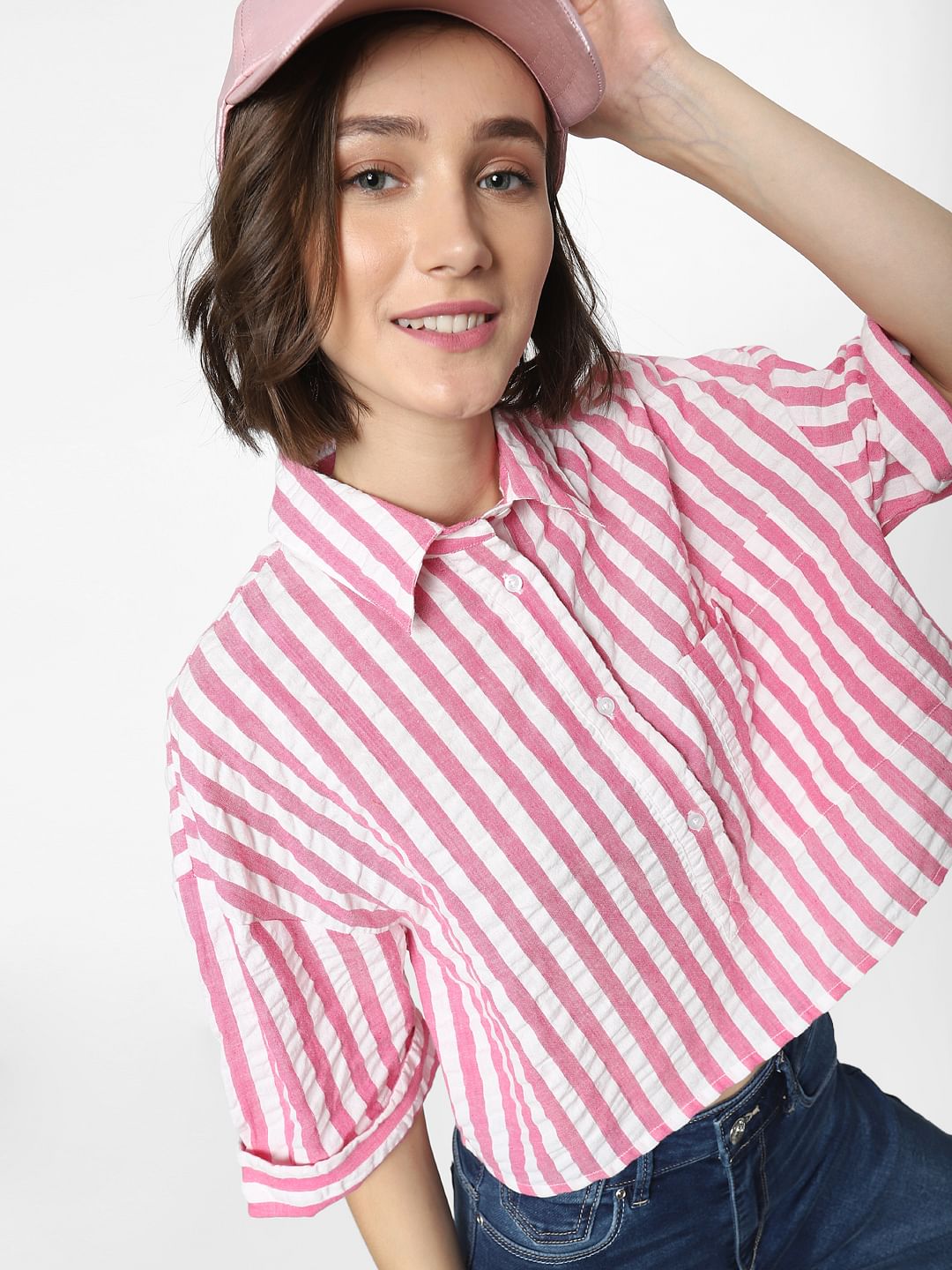 Pink Striped Cropped Shirt