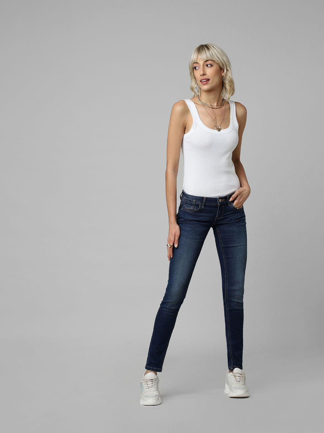 Blue Mid Rise Skinny Jeans
