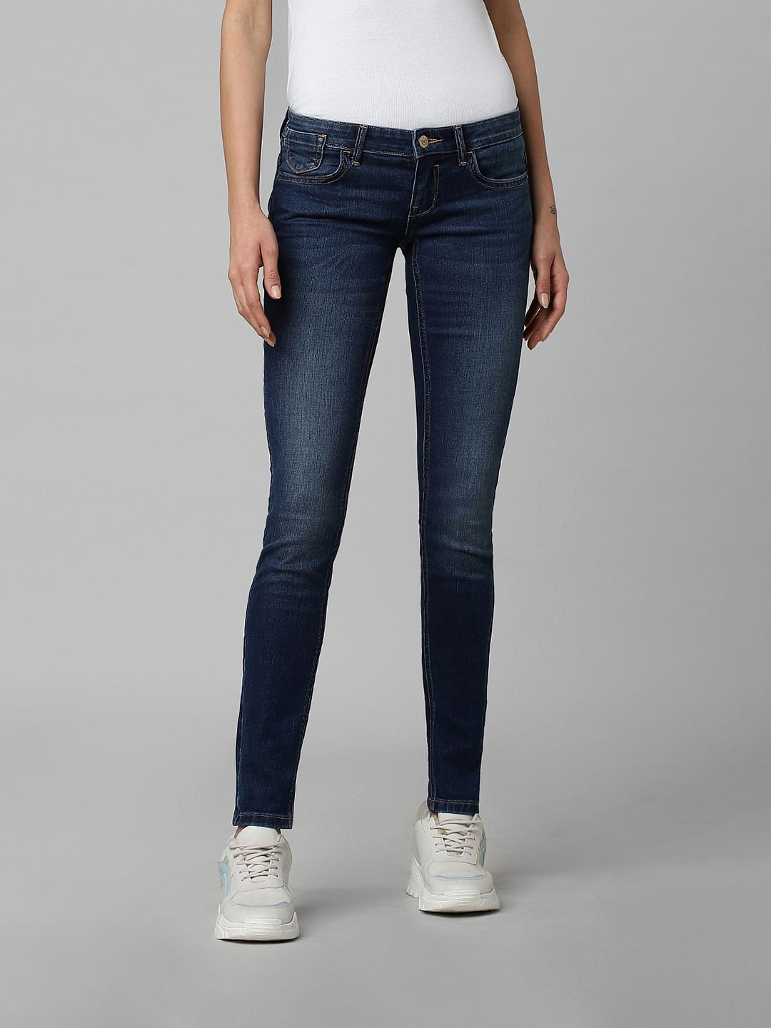 Blue Mid Rise Skinny Jeans