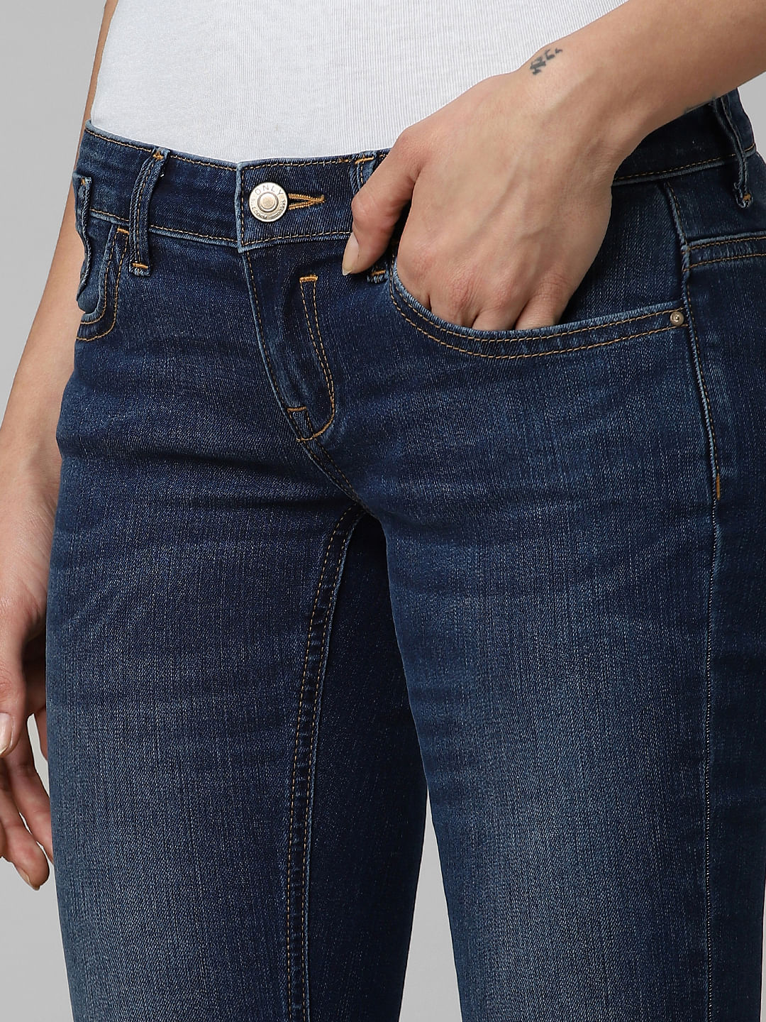 Blue Mid Rise Skinny Jeans
