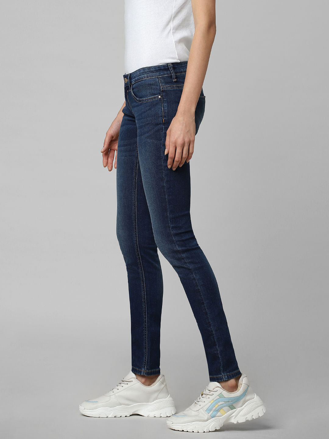 Blue Mid Rise Skinny Jeans