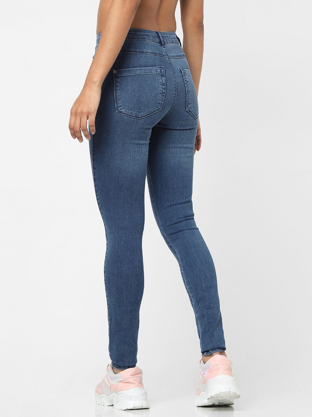 Blue High Waist Washed Skinny Fit Jeans