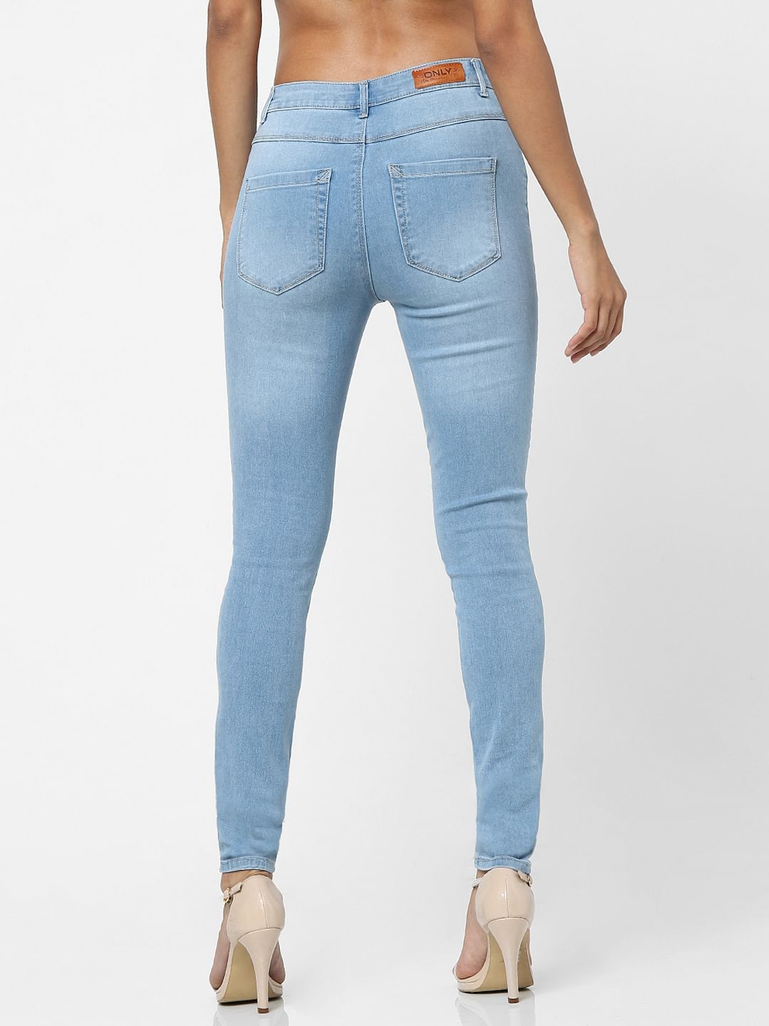 Light Blue High Waist Washed Skinny Fit Jeans