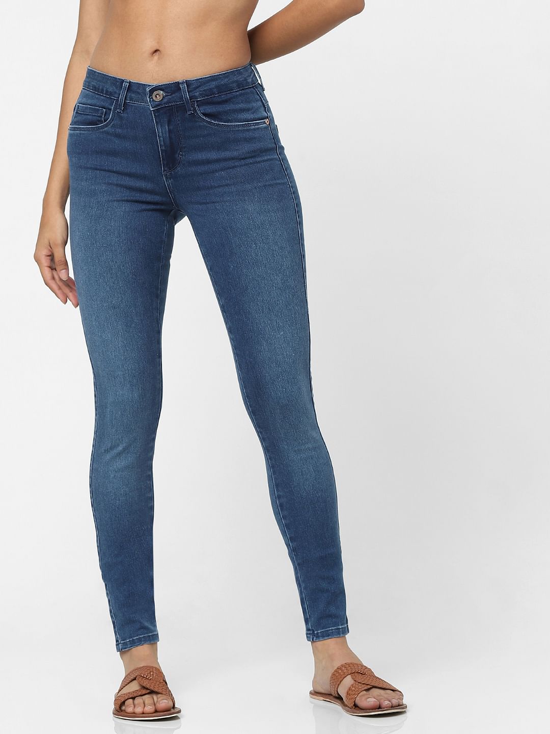 Blue High Waist Faded Skinny Fit Jeans