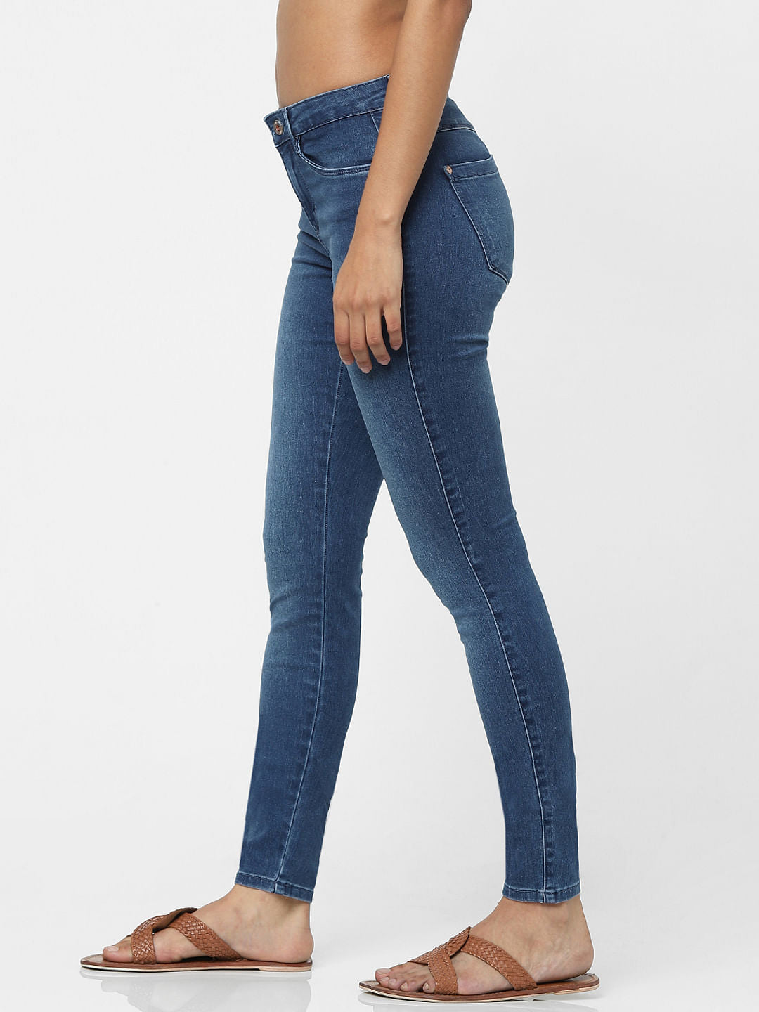 Blue High Waist Faded Skinny Fit Jeans