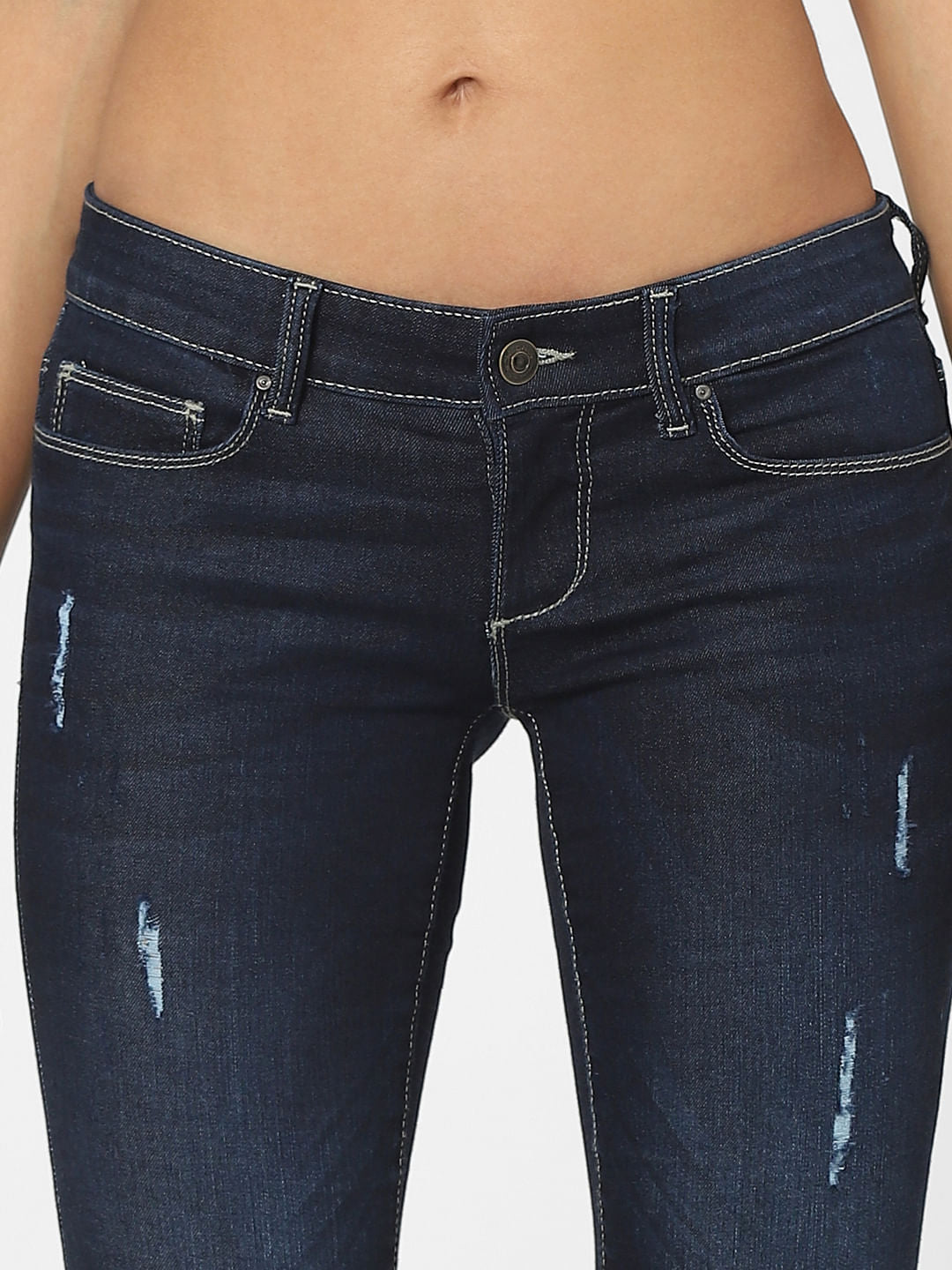 Dark Blue High Waist Distressed Skinny Jeans