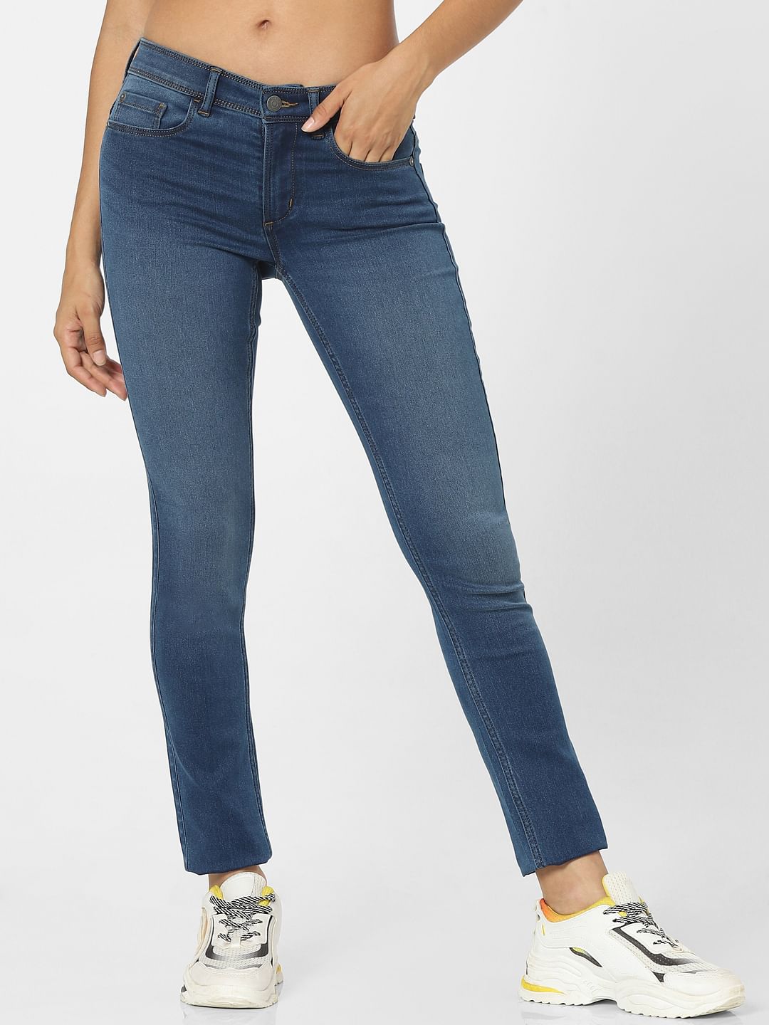 Blue High Waist Faded Skinny Jeans