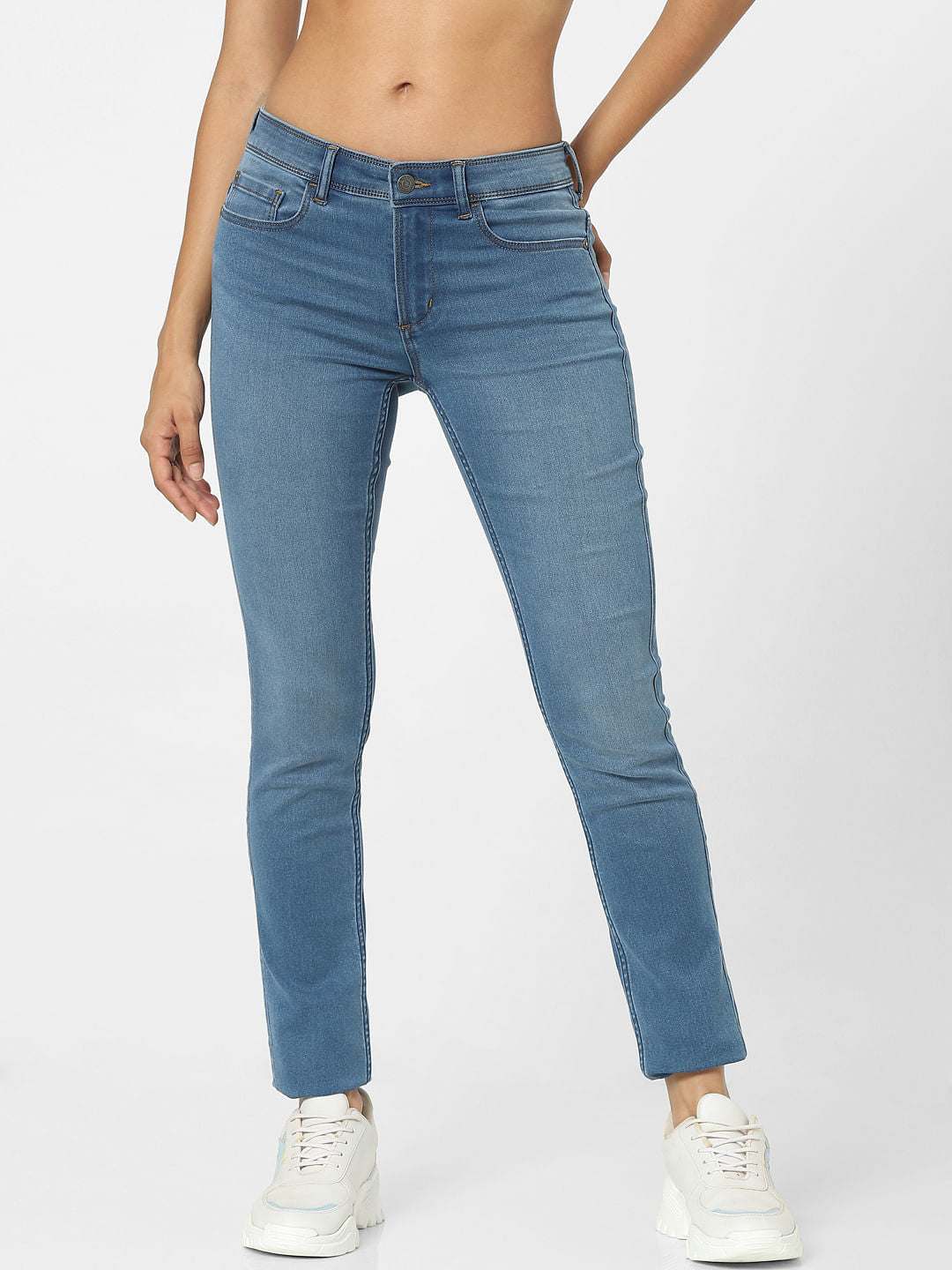 Light Blue High Waist Faded Skinny Jeans