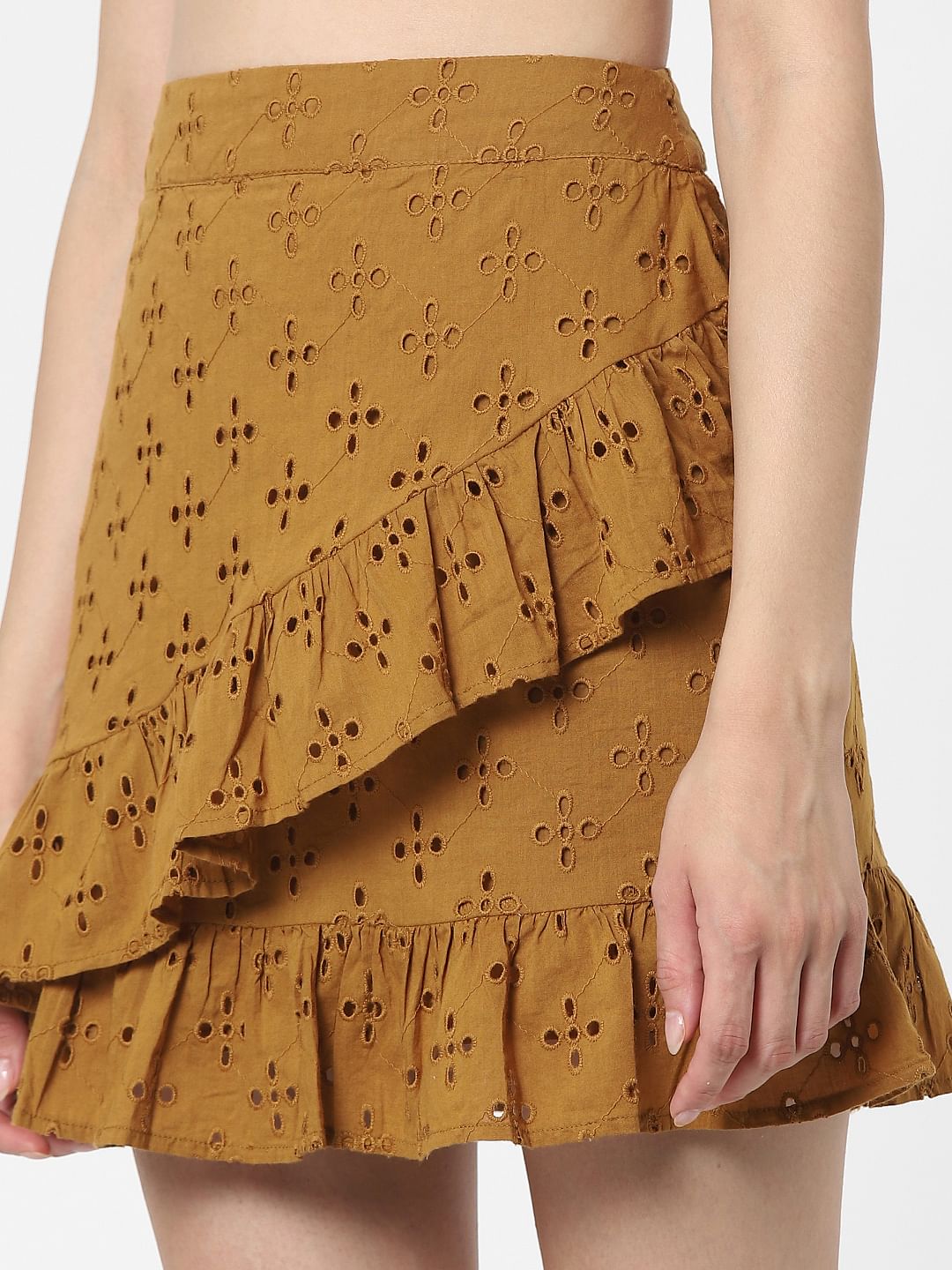 Brown Schiffli Embroidered Co-Ord Skirt