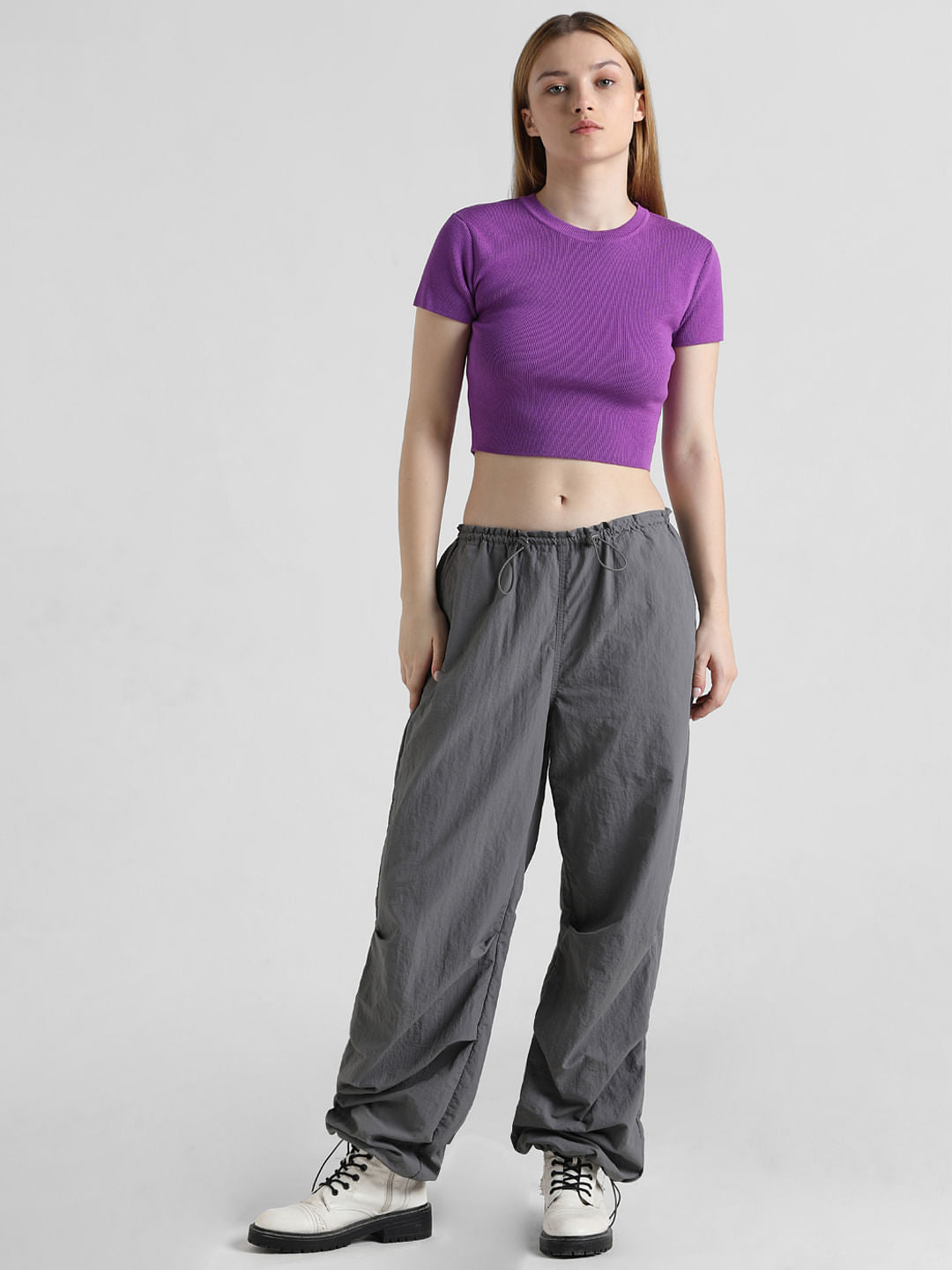 Dark Purple Ribbed Cropped Top