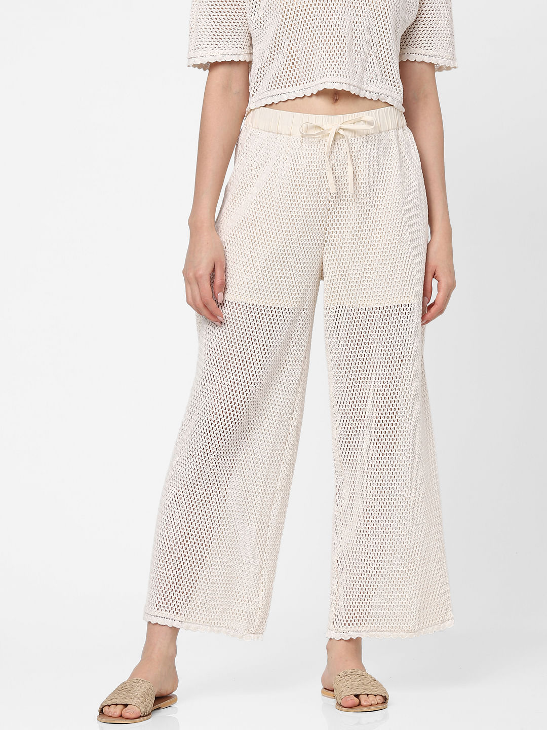 Beige Crochet Co-Ord Trousers