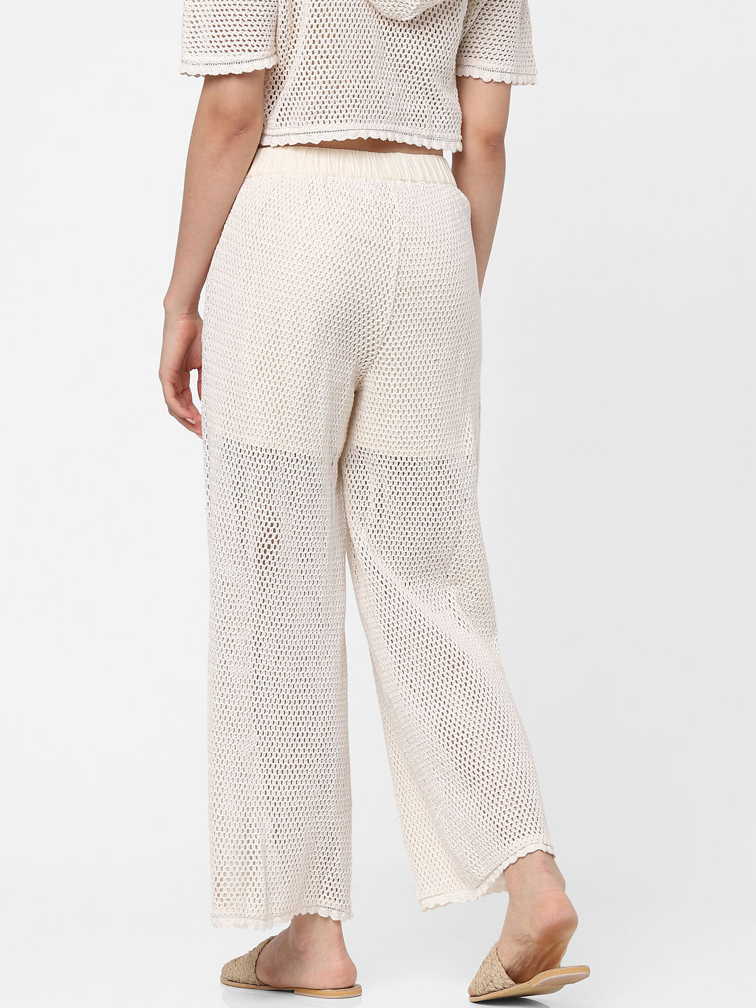Beige Crochet Co-Ord Trousers