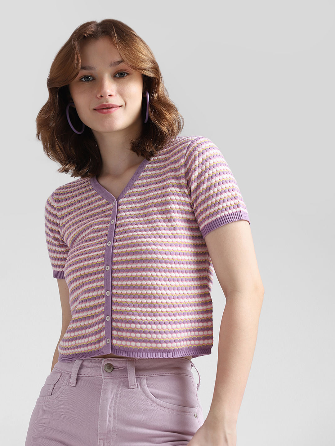 Purple Printed Cardigan Tee