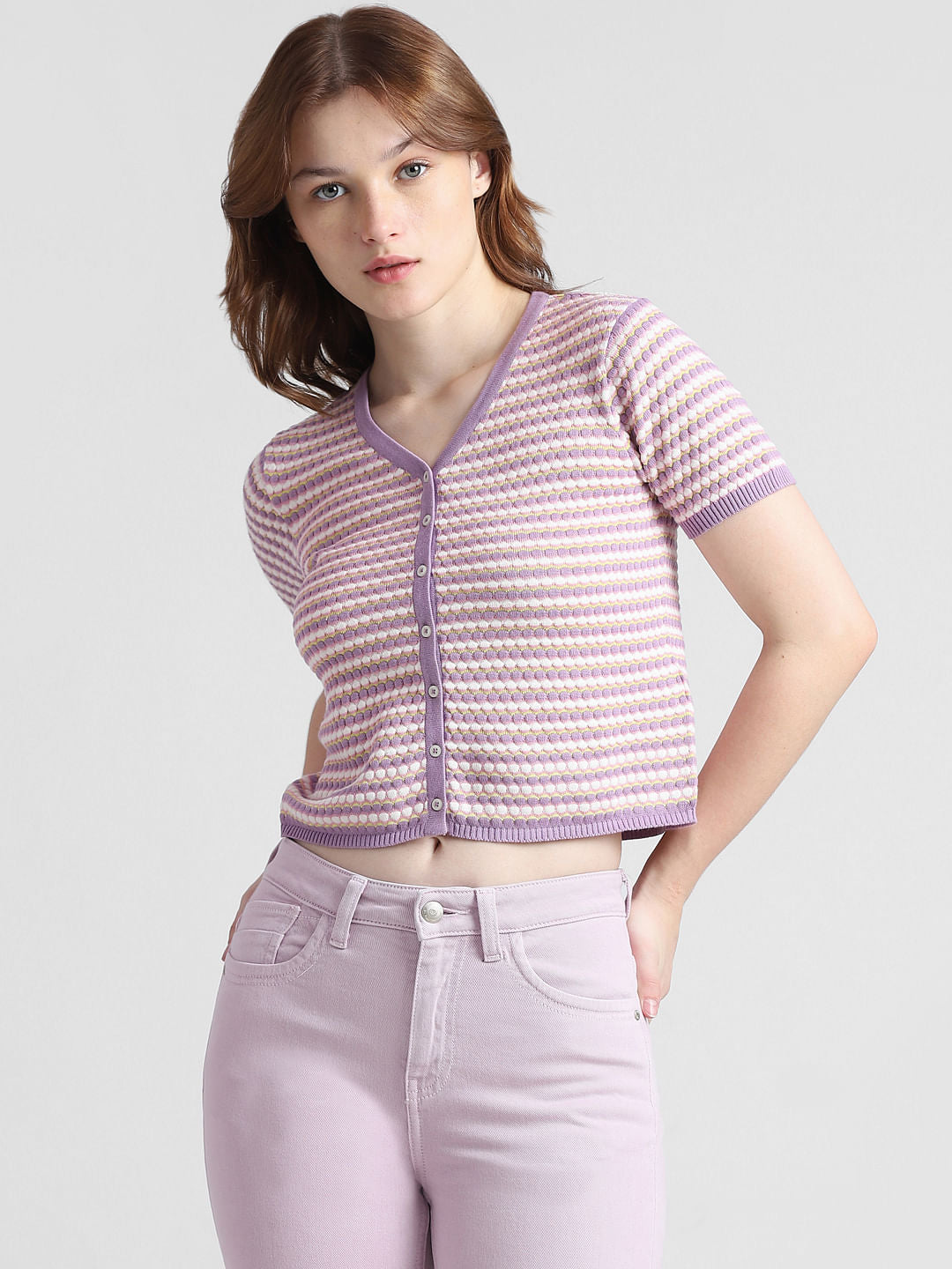 Purple Printed Cardigan Tee