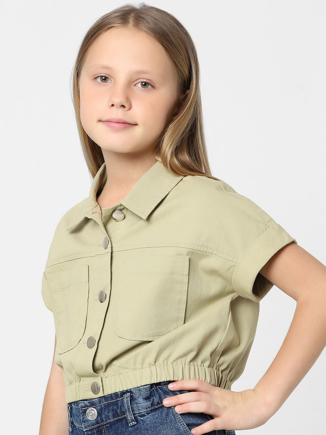 Girls Green Cropped Shirt