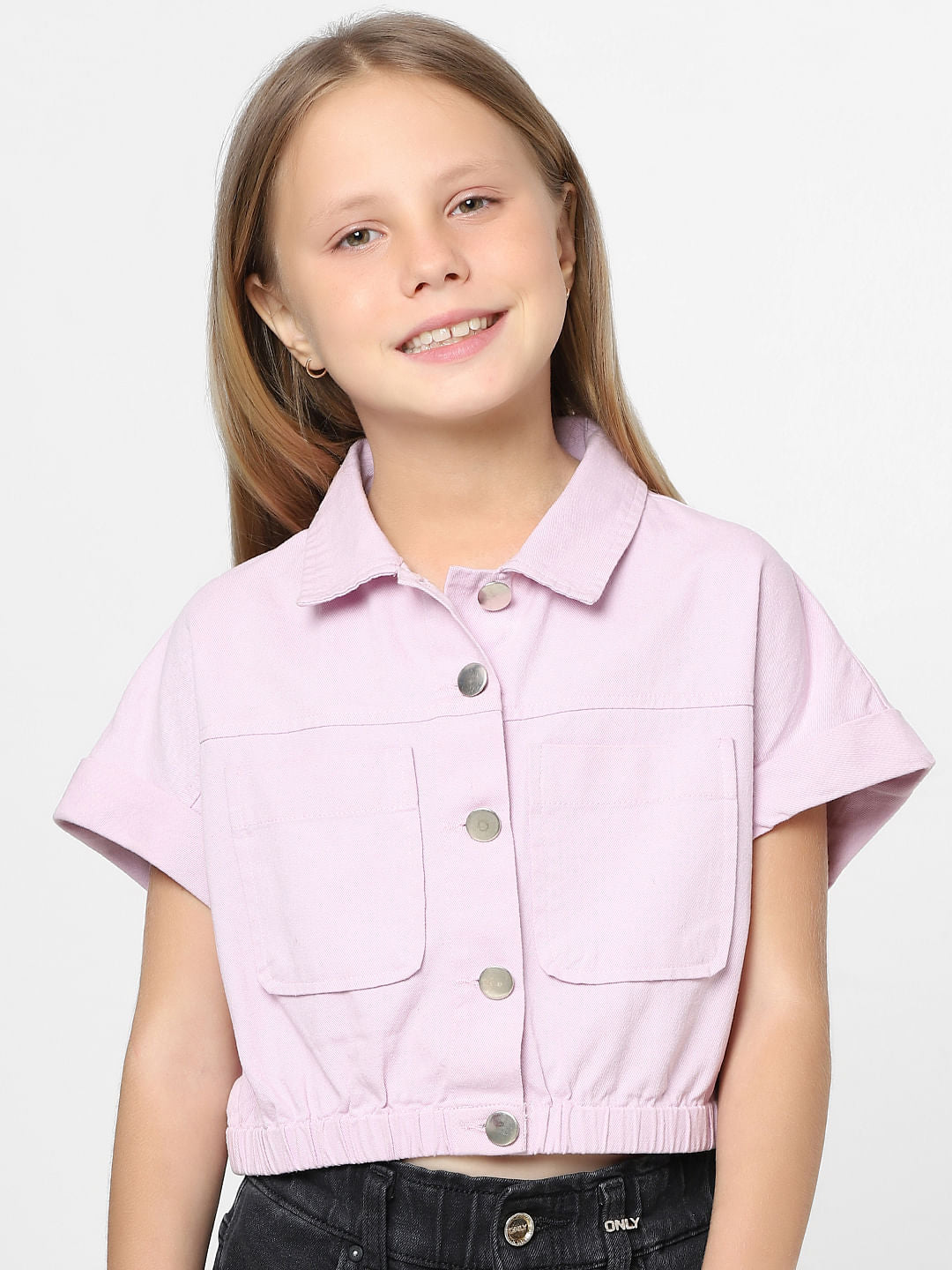 Girls Purple Cropped Shirt