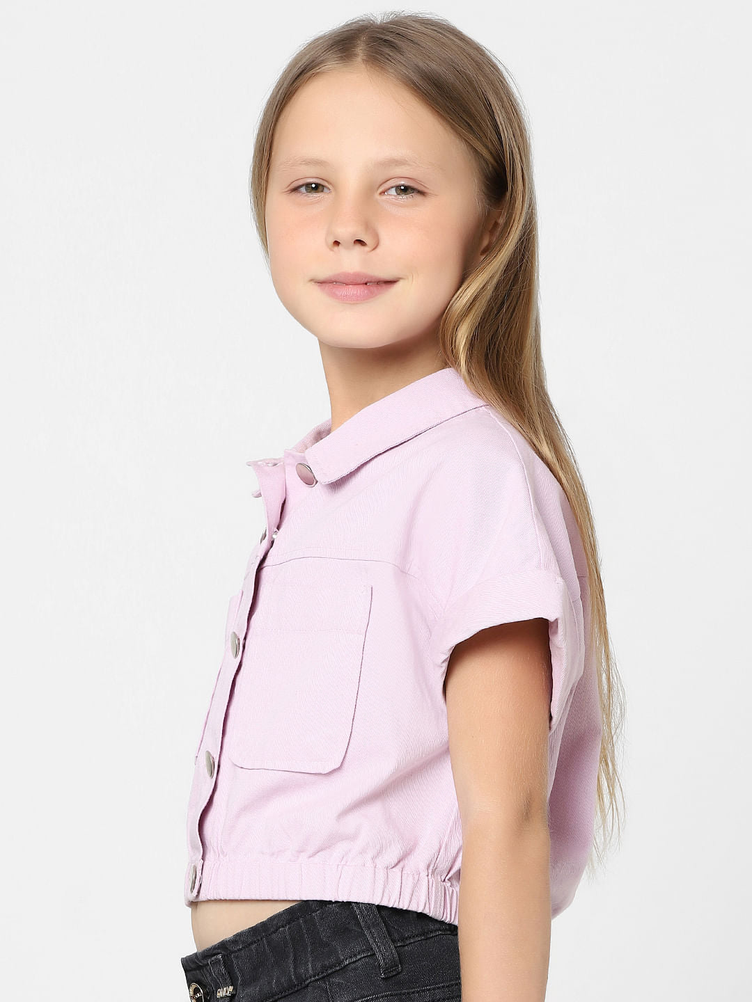 Girls Purple Cropped Shirt