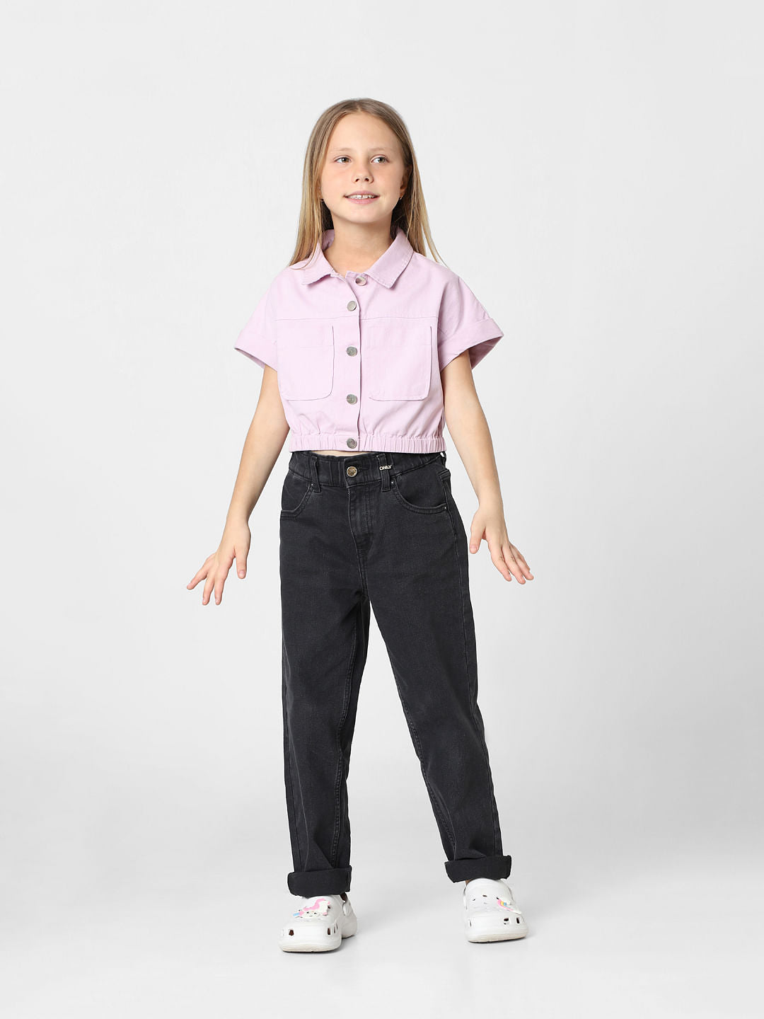 Girls Purple Cropped Shirt
