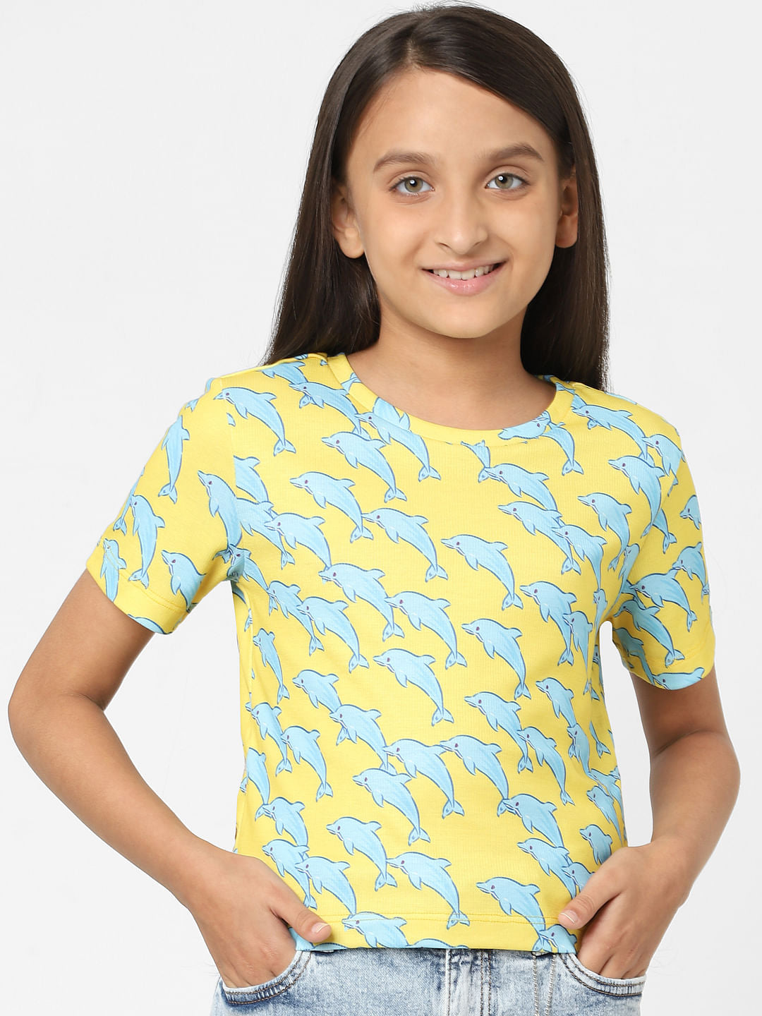 Yellow Dolphin Print T-Shirt