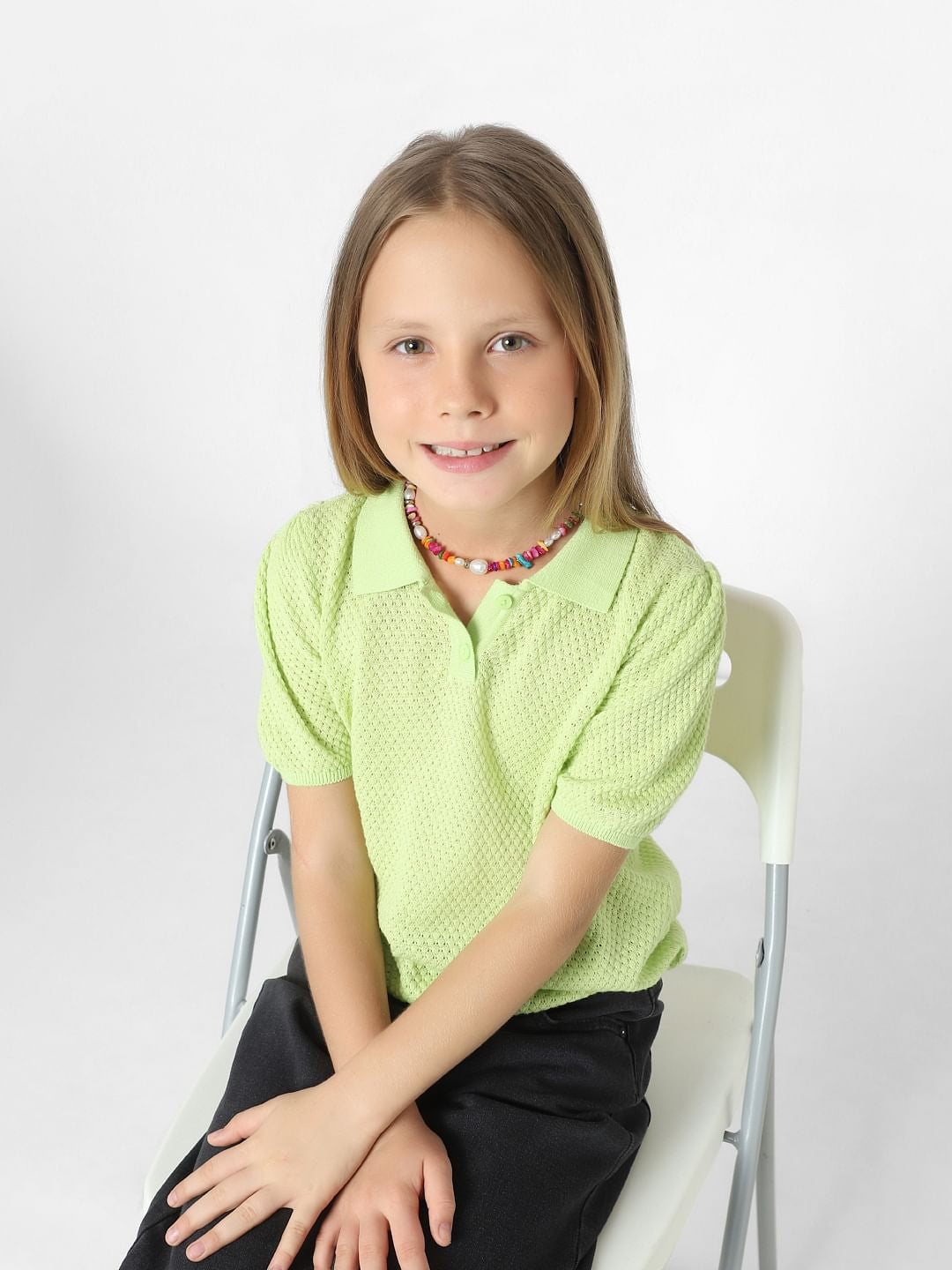 Girls Green Knit Polo T-Shirt