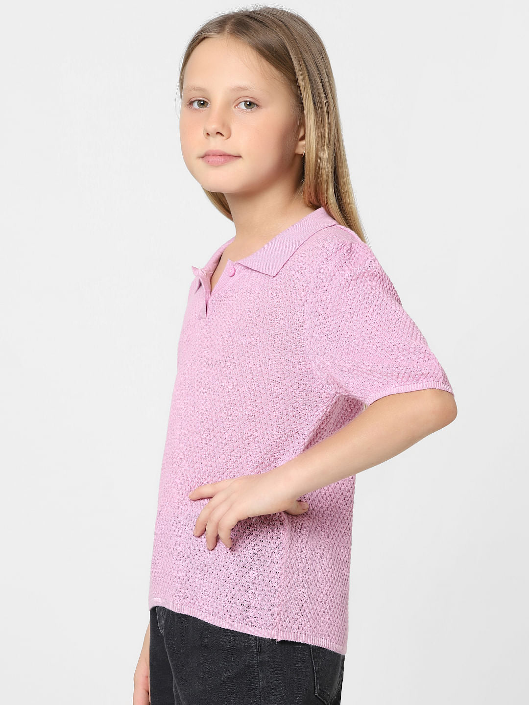 Girls Purple Knit Polo T-Shirt