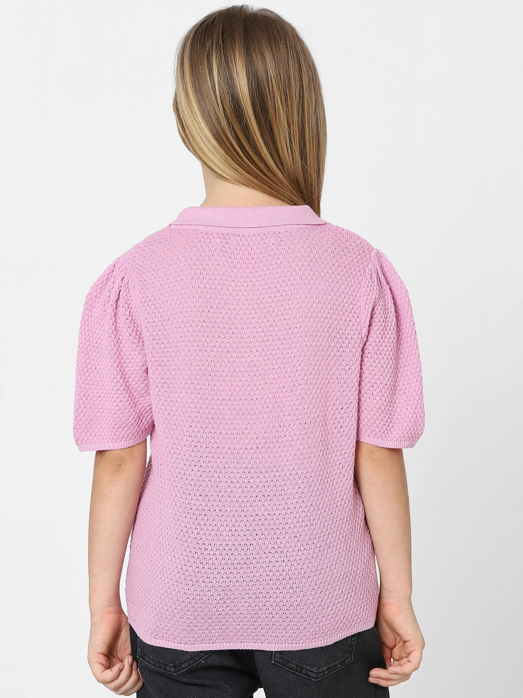 Girls Purple Knit Polo T-Shirt