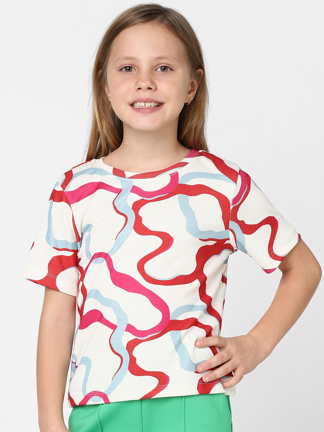 Girls White Abstract Print T-Shirt