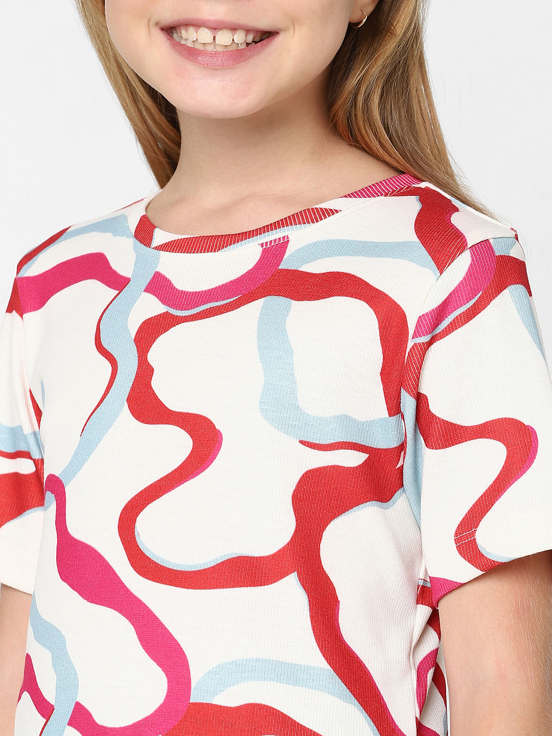 Girls White Abstract Print T-Shirt