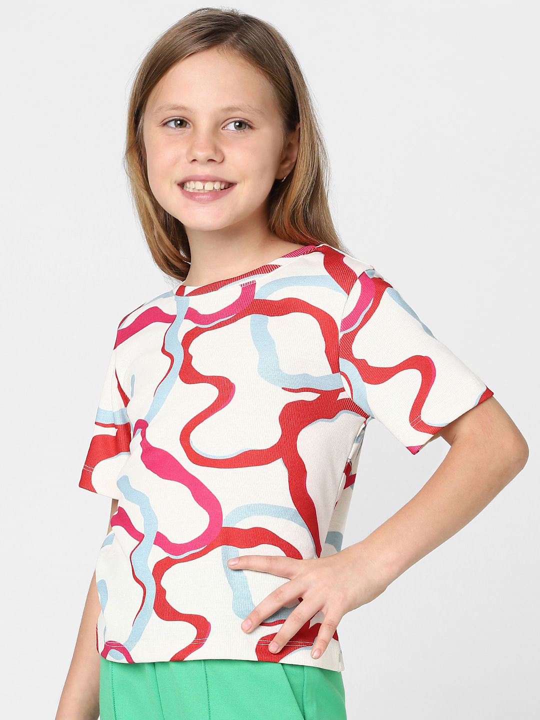 Girls White Abstract Print T-Shirt