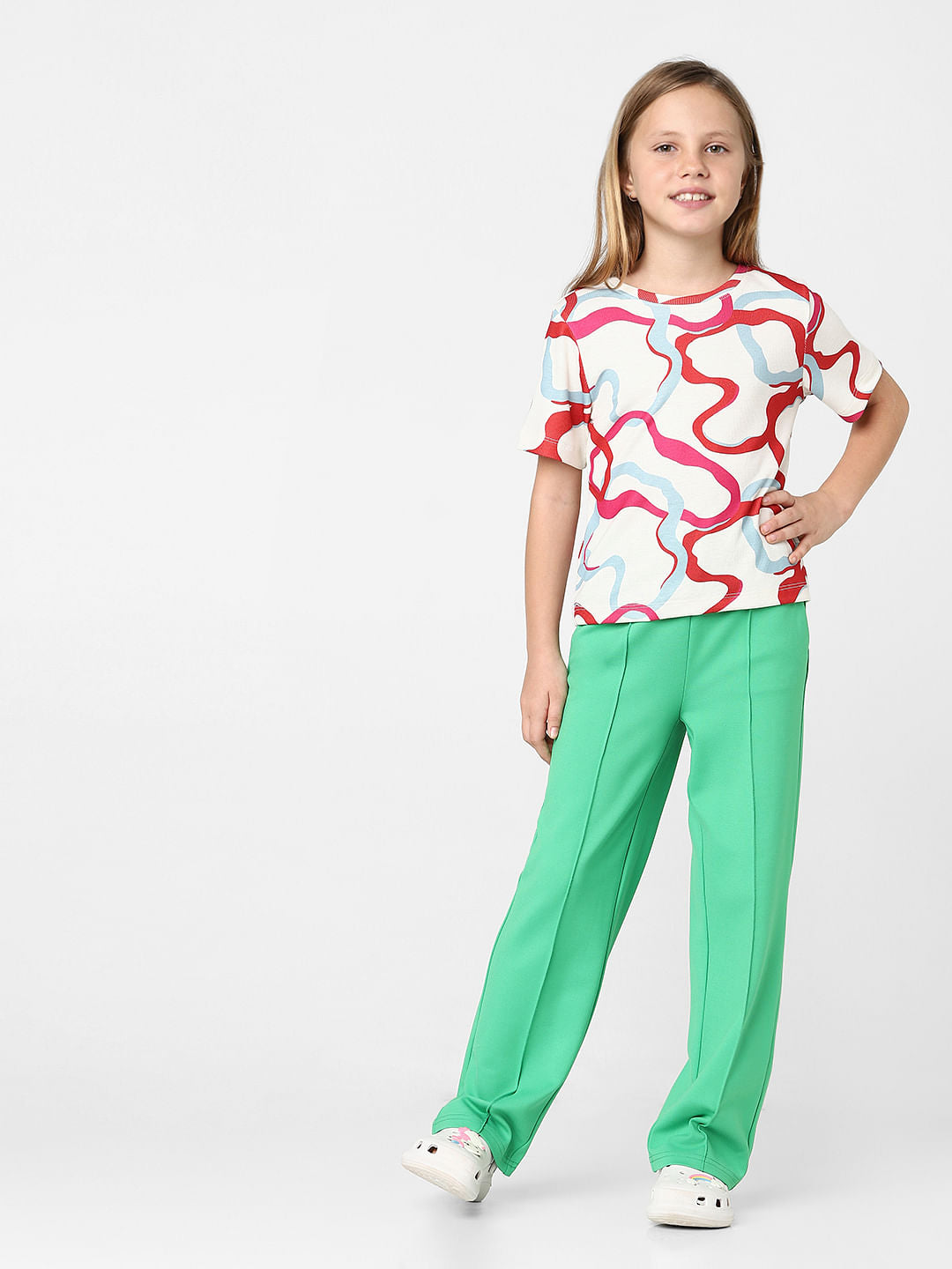 Girls White Abstract Print T-Shirt