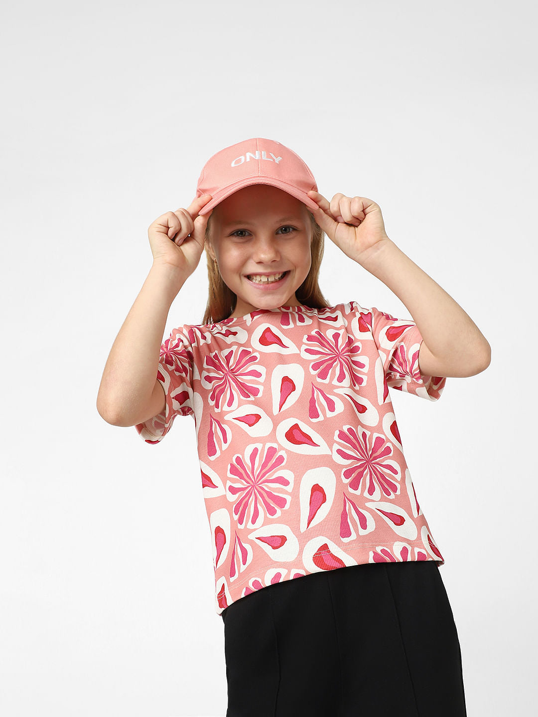 Girls Pink Floral Print T-Shirt