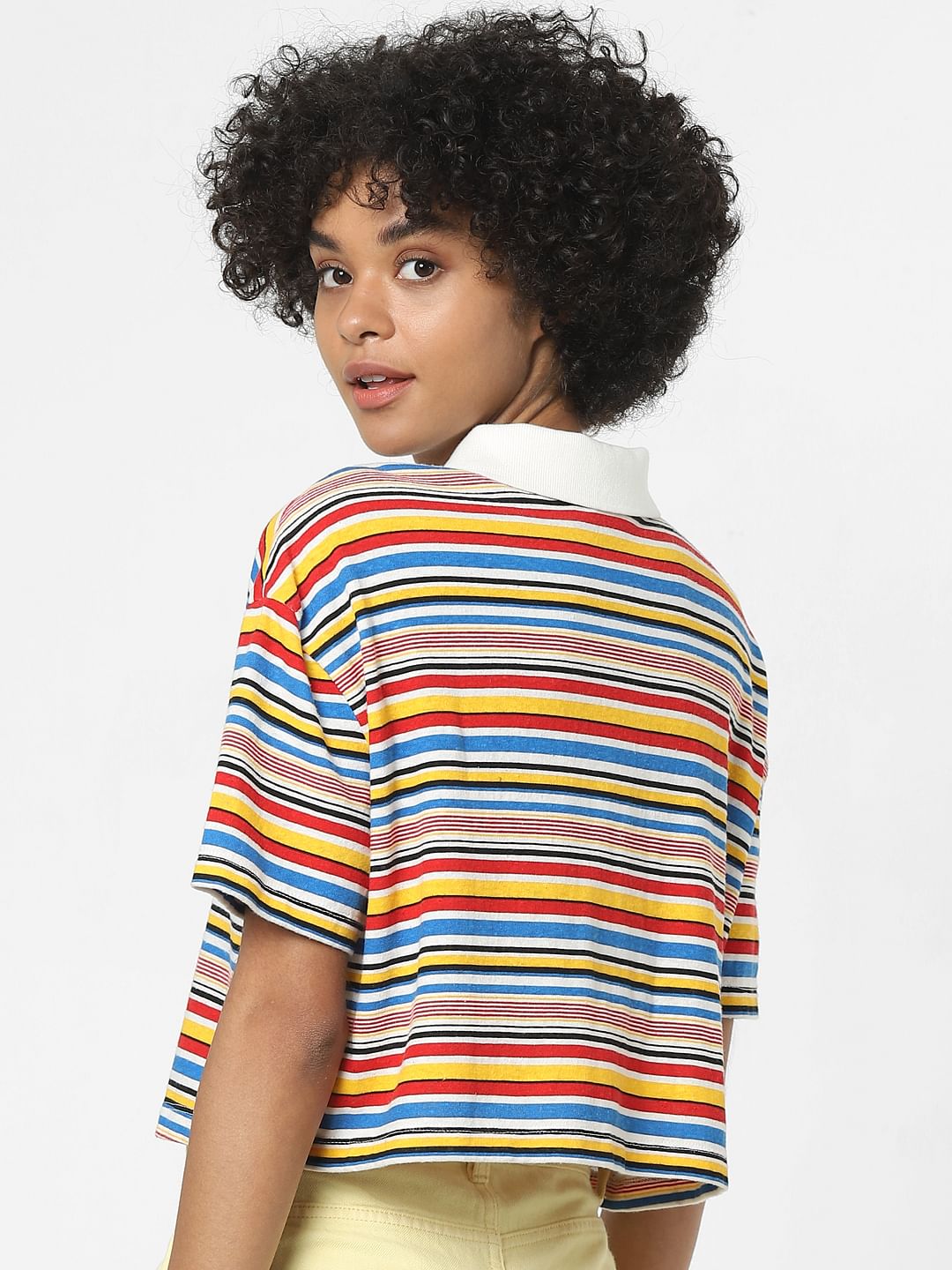 Multi-Coloured Striped Polo Neck Top