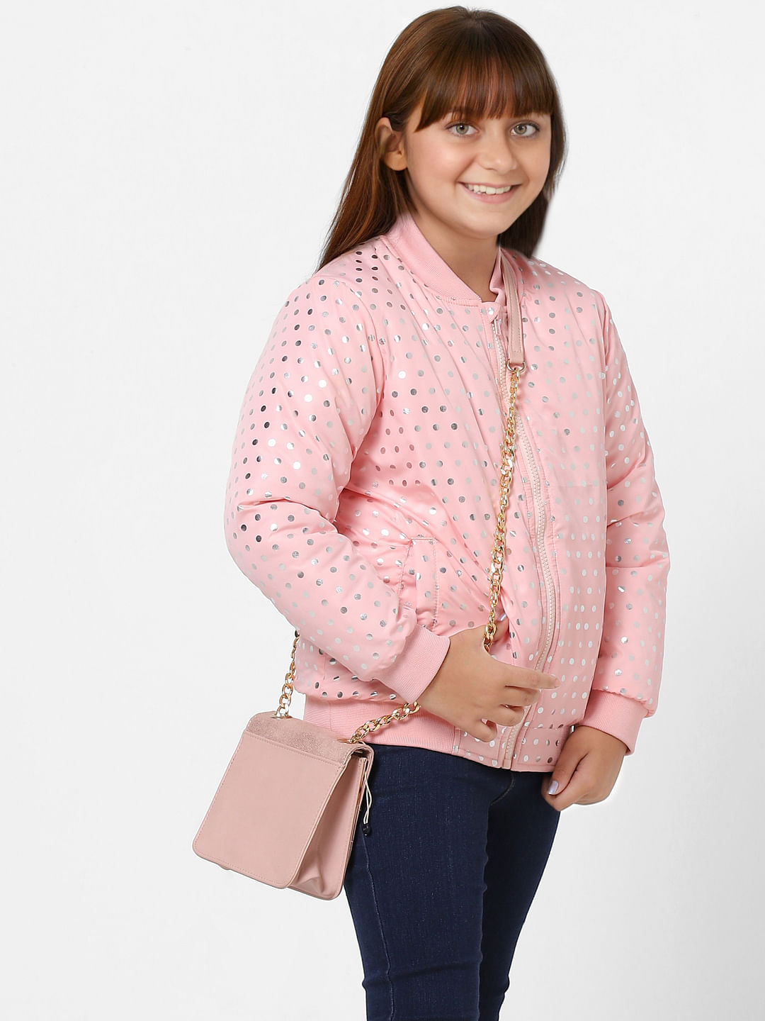 Pink Polka Dot Bomber Jacket