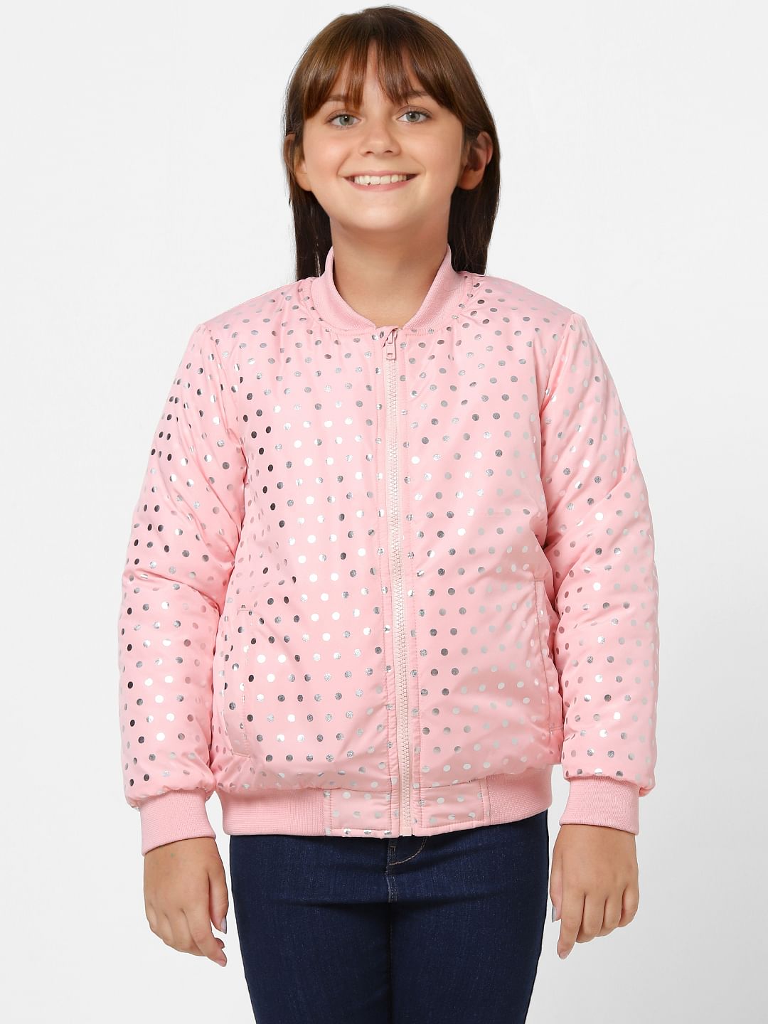 Pink Polka Dot Bomber Jacket