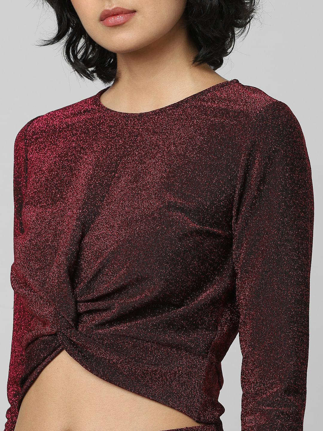 Dark Pink Shimmer Knotted Top