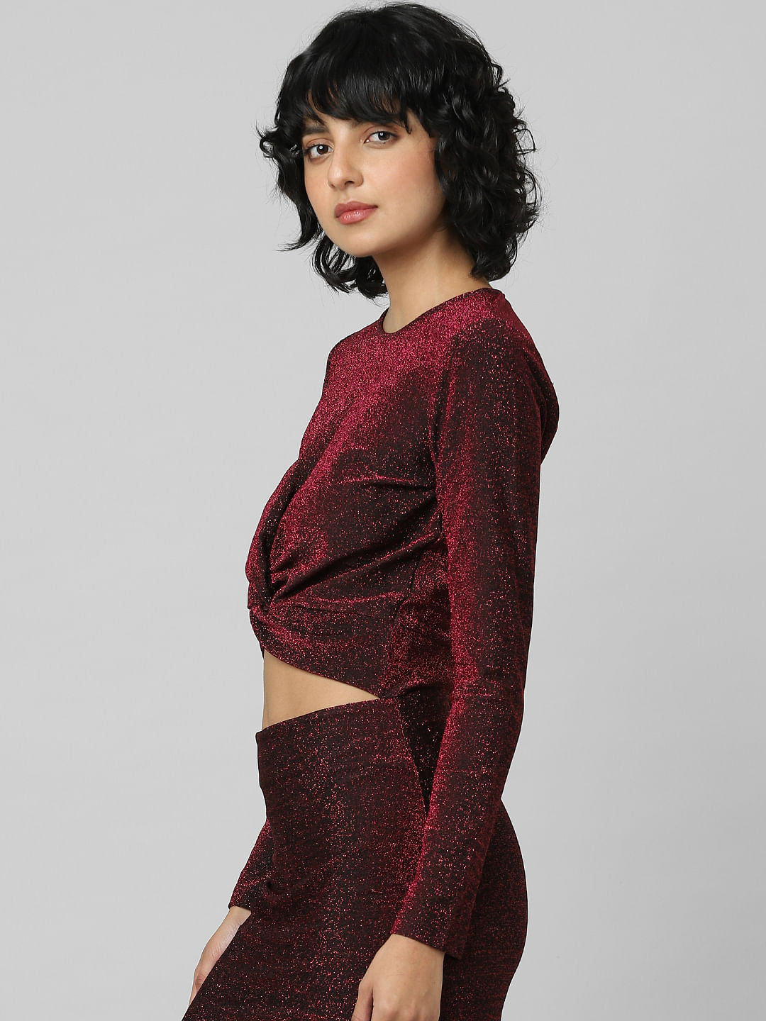 Dark Pink Shimmer Knotted Top