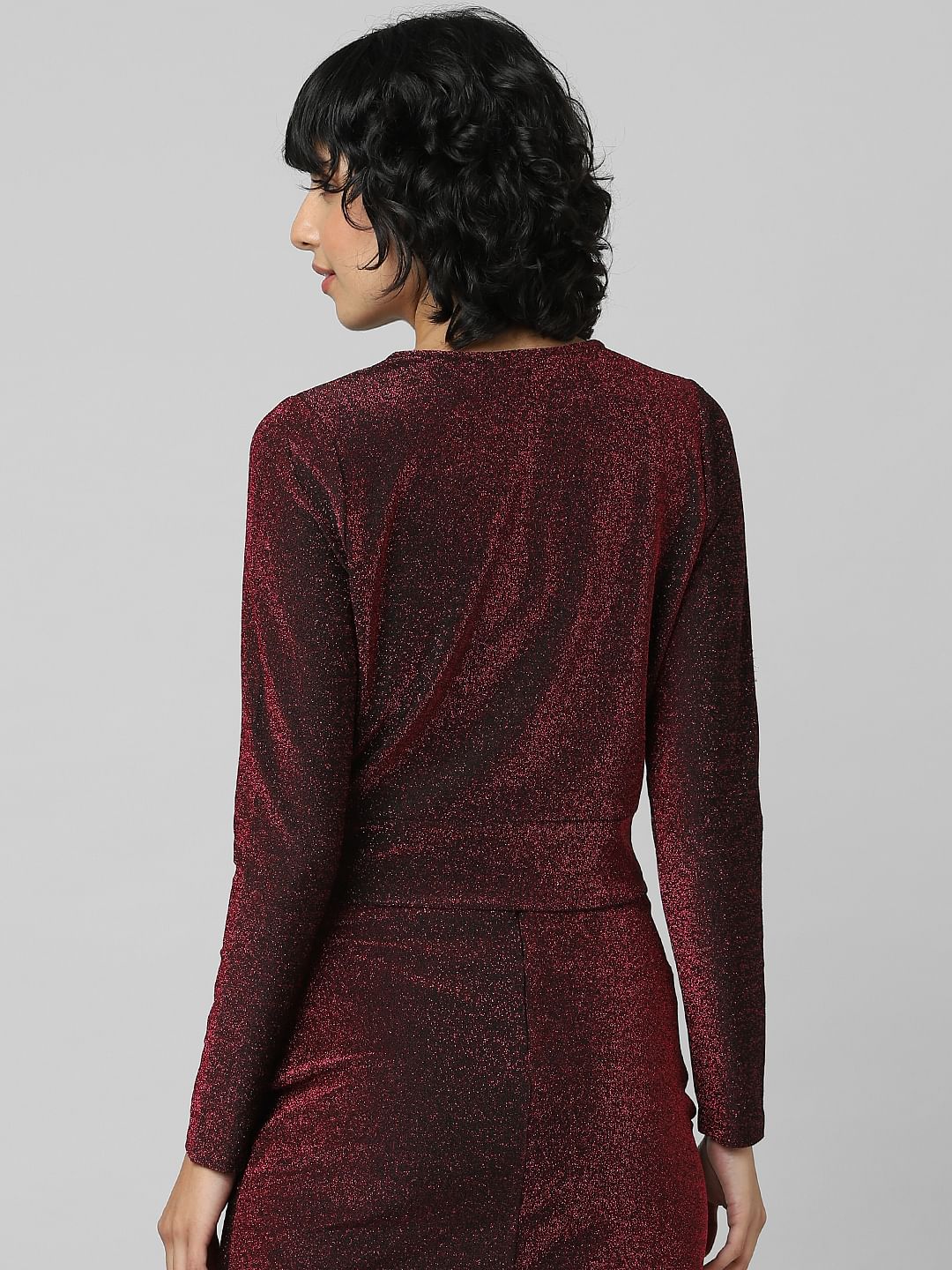 Dark Pink Shimmer Knotted Top