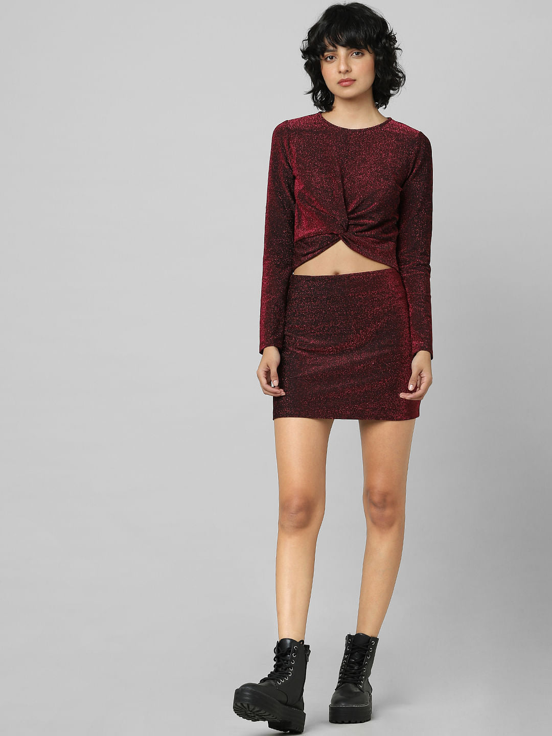 Dark Pink Shimmer Knotted Top