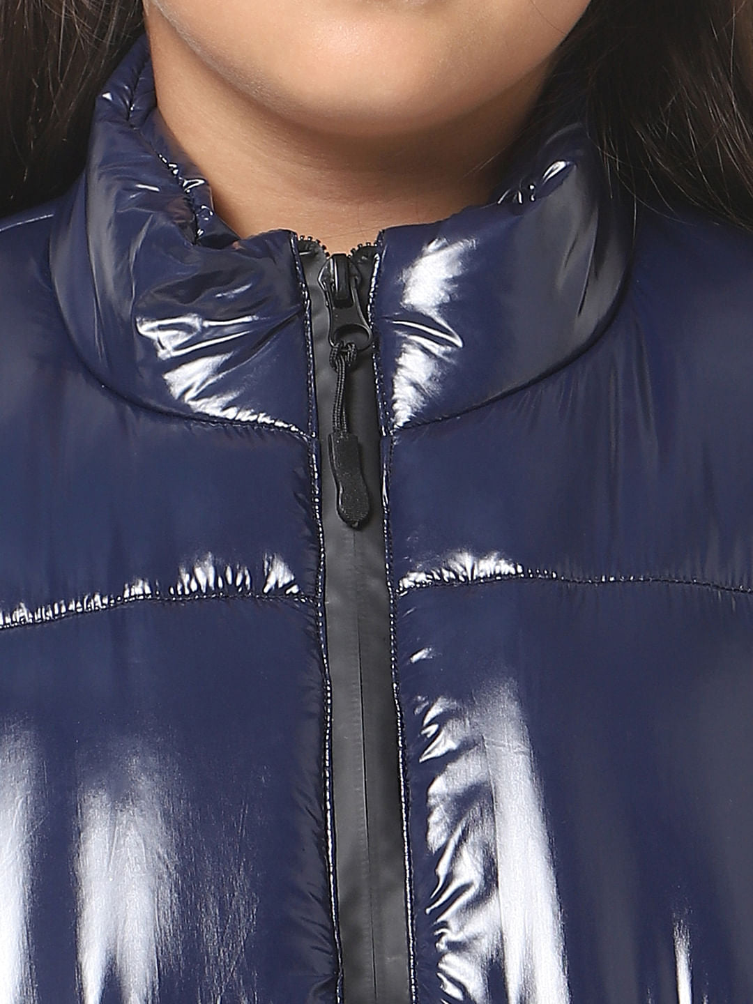 Navy Blue High Neck Puffer Jacket