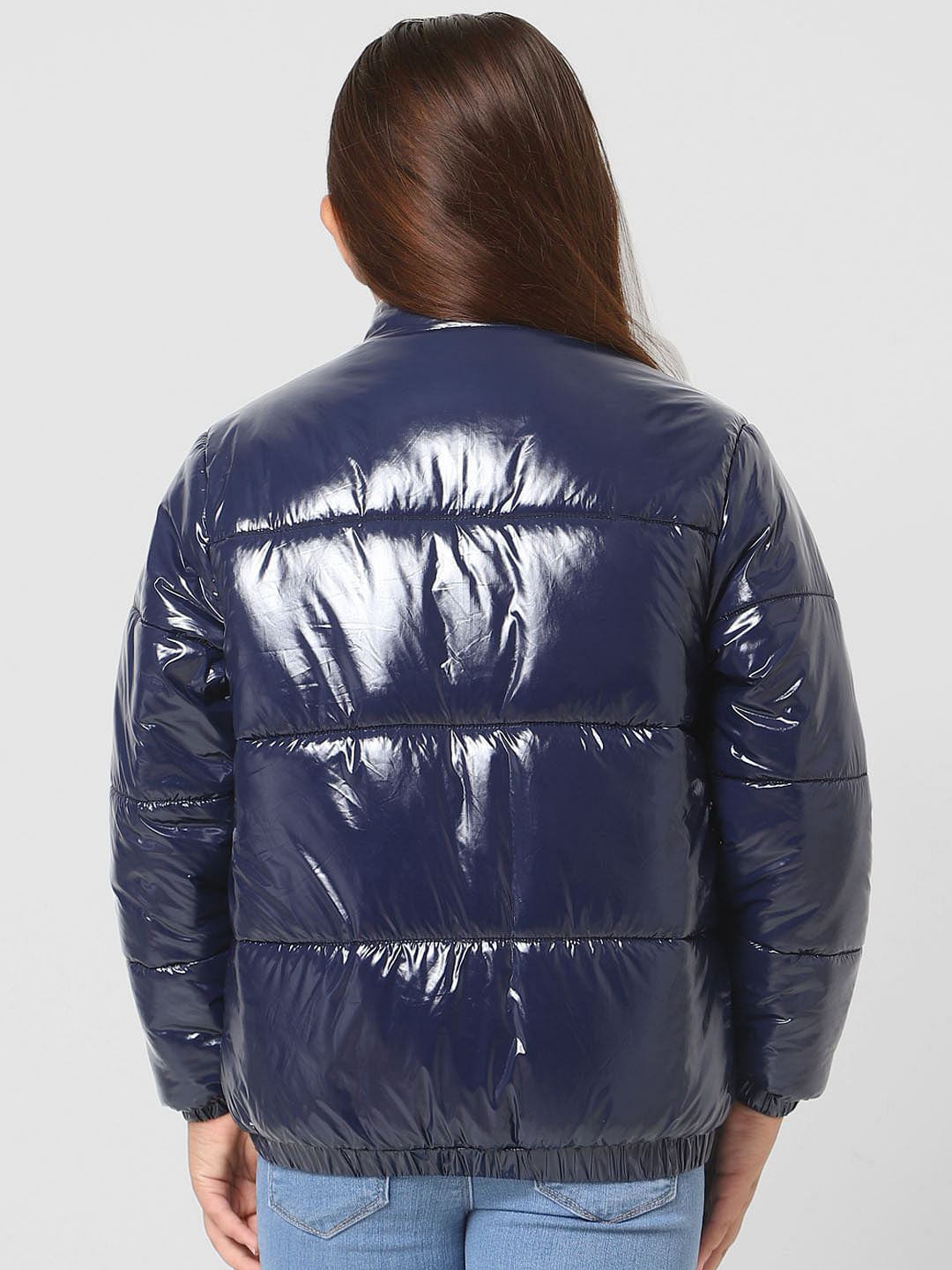 Navy Blue High Neck Puffer Jacket