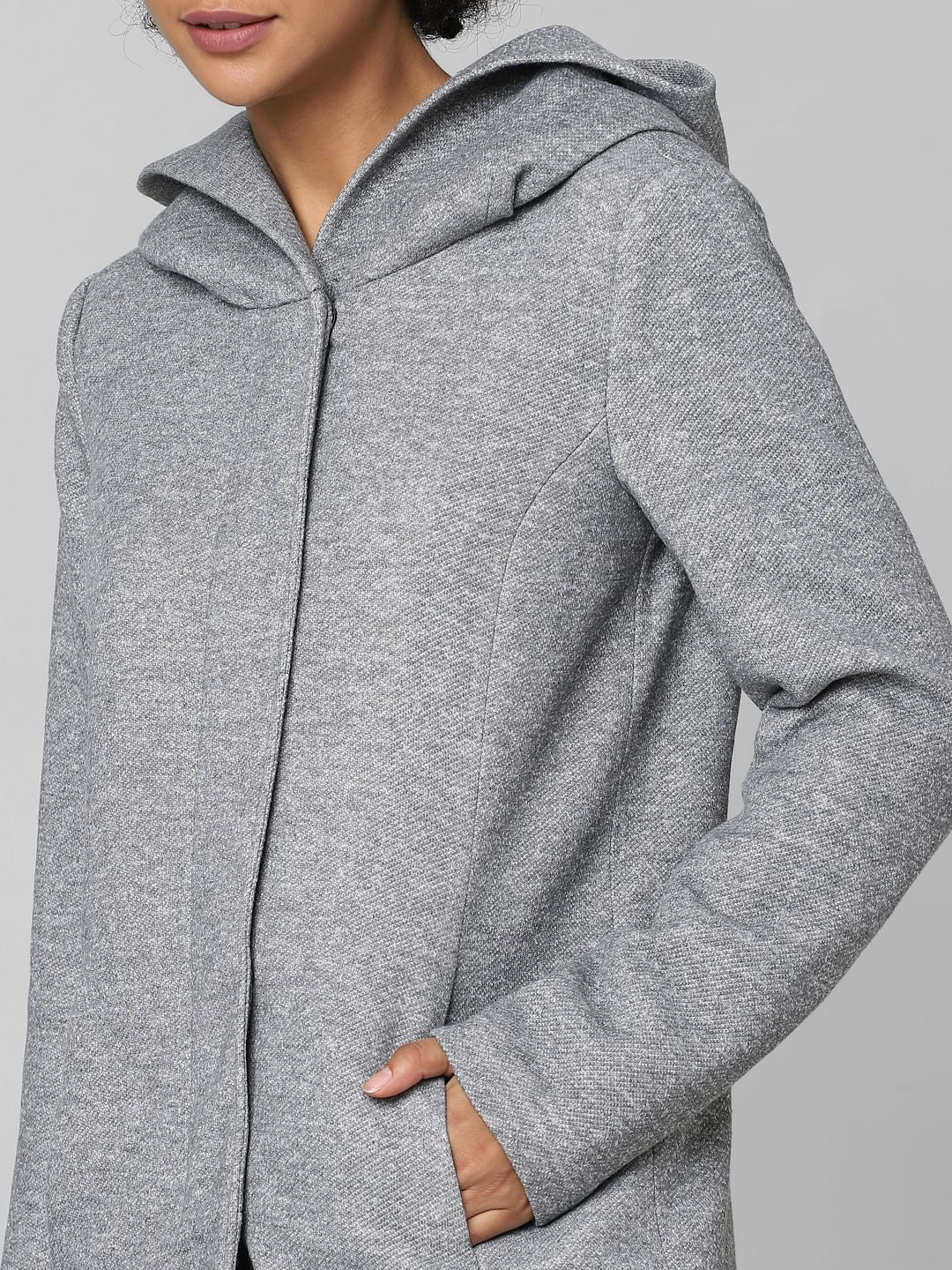 Grey Hooded Long Coat