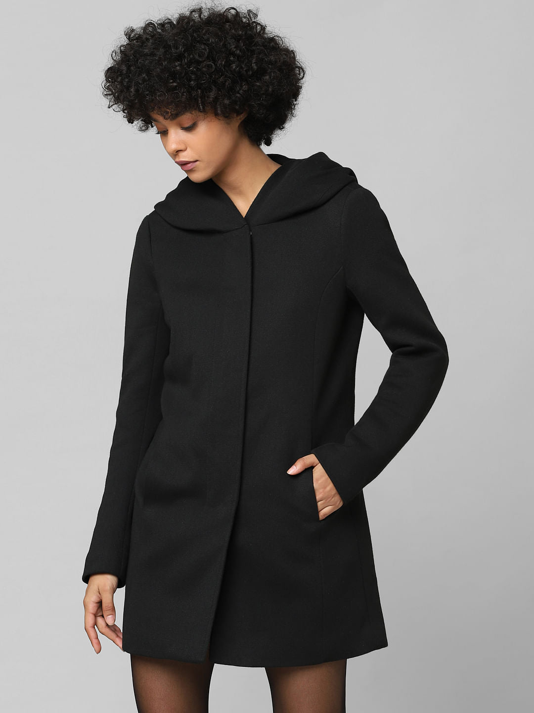 Black Hooded Long Coat