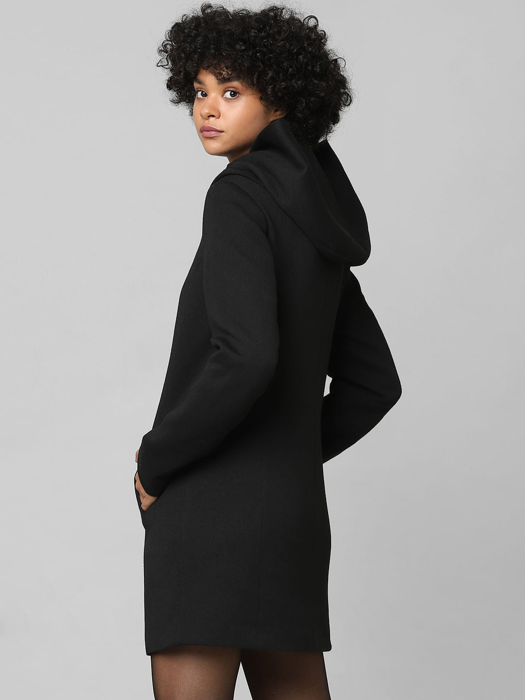 Black Hooded Long Coat