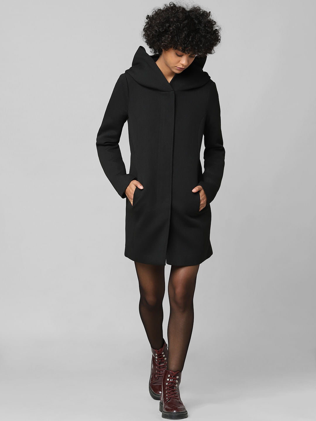 Black Hooded Long Coat