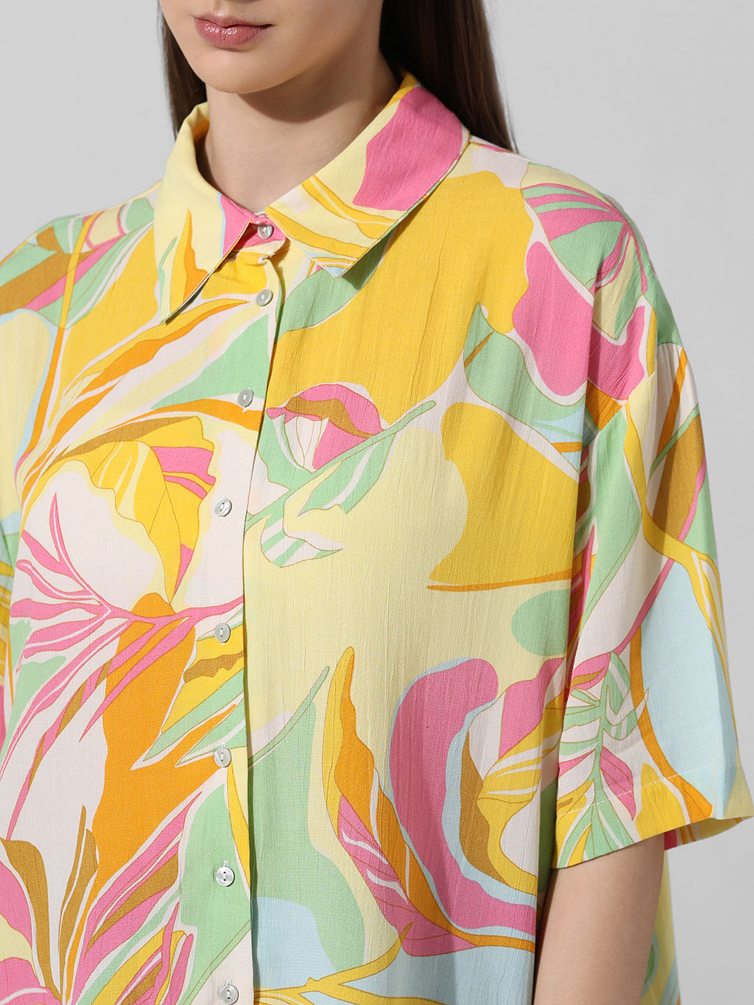 Yellow Printed Oversized Shirt